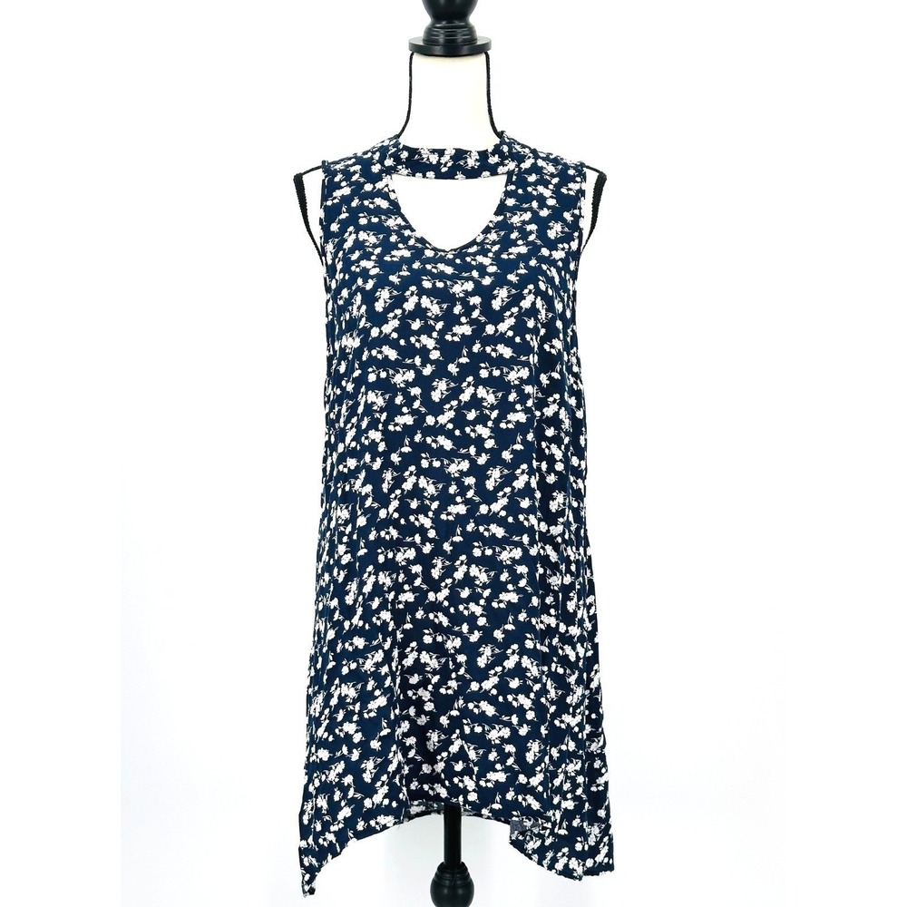 Floral‎ A-Line Mini Dress Sleeveless Navy Blue Cut-Out Neckline XL De Sepreso